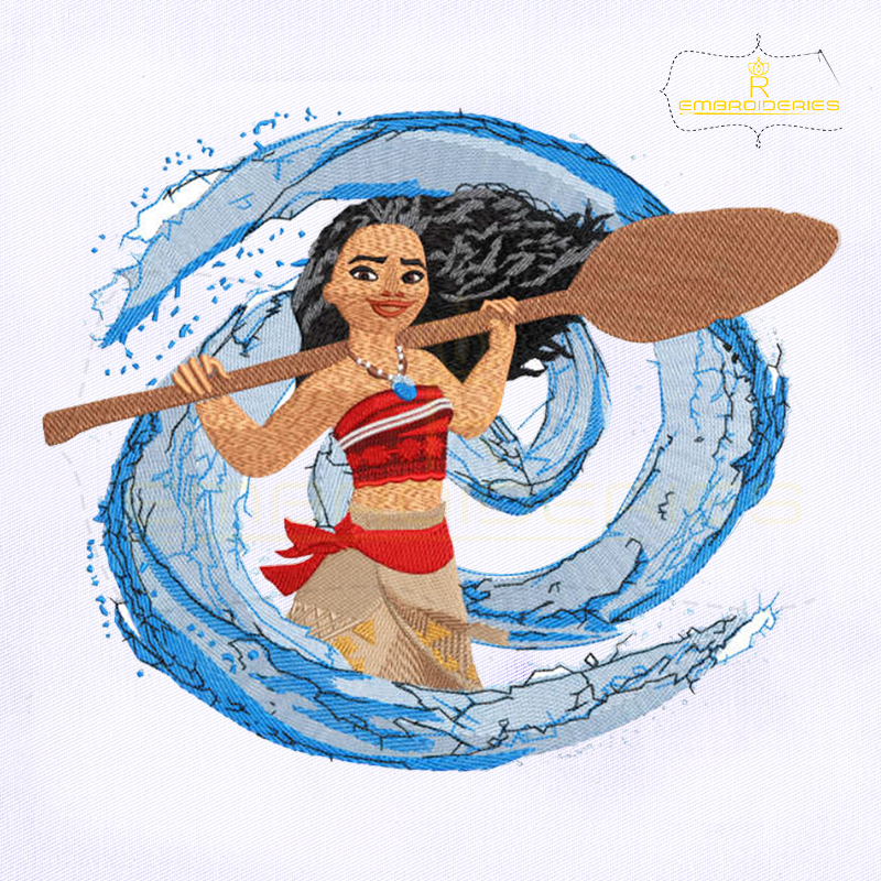 Moana Holding Oar With Water Background Embroidery Design